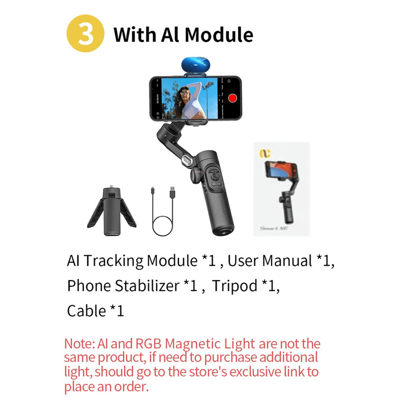 AOCHUAN Smart XE Gimbal Stabilizer For IPhone Android With Fill Light And Face Tracking 5