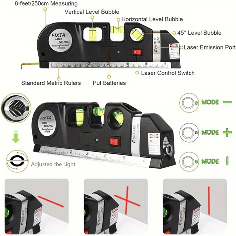 Multipurpose Laser Level Line Tool With Tape Measure And Cross Line For DIY And Home Projects 4