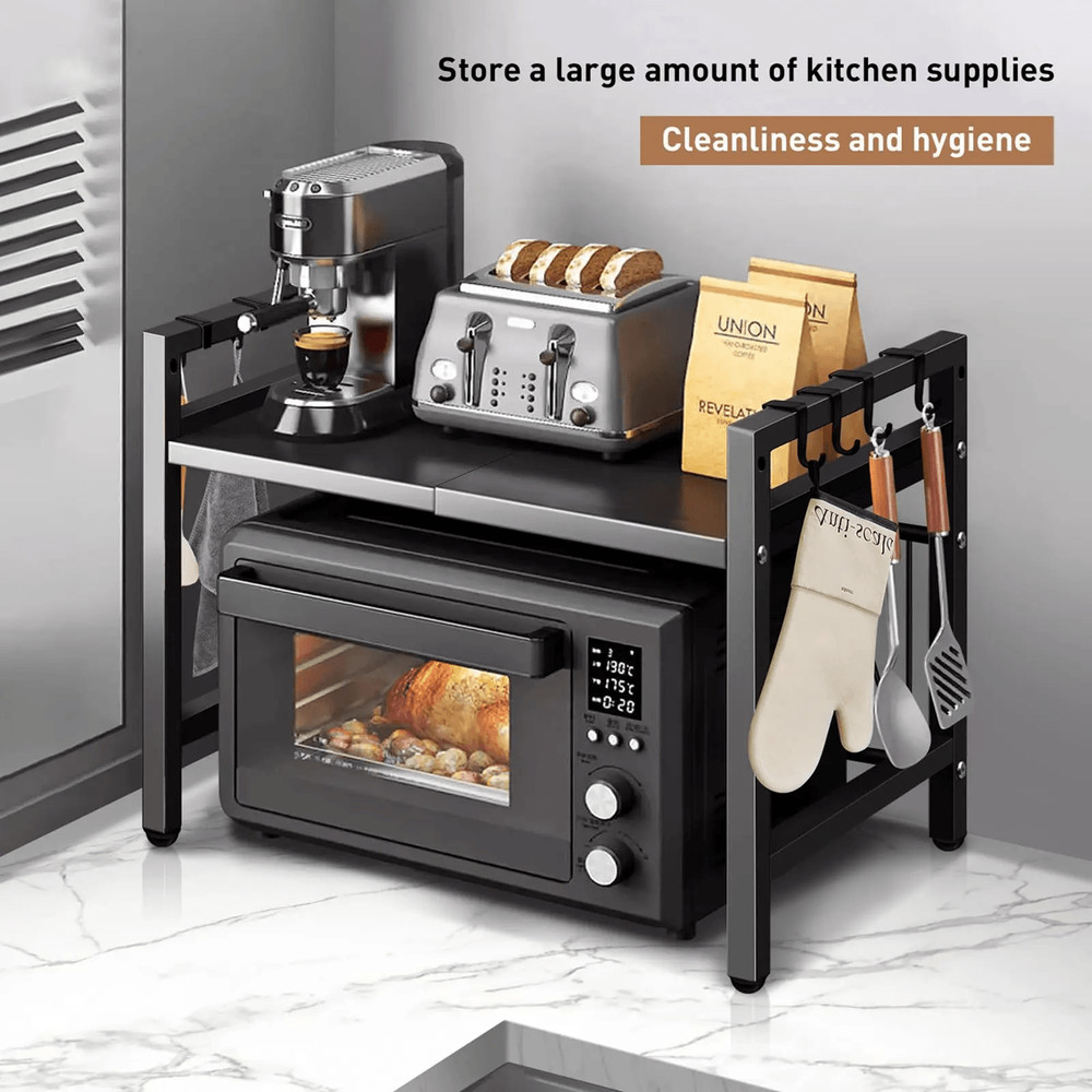 Expandable Microwave Shelf Organizer Adjustable Rust Proof Countertop Storage Rack 1