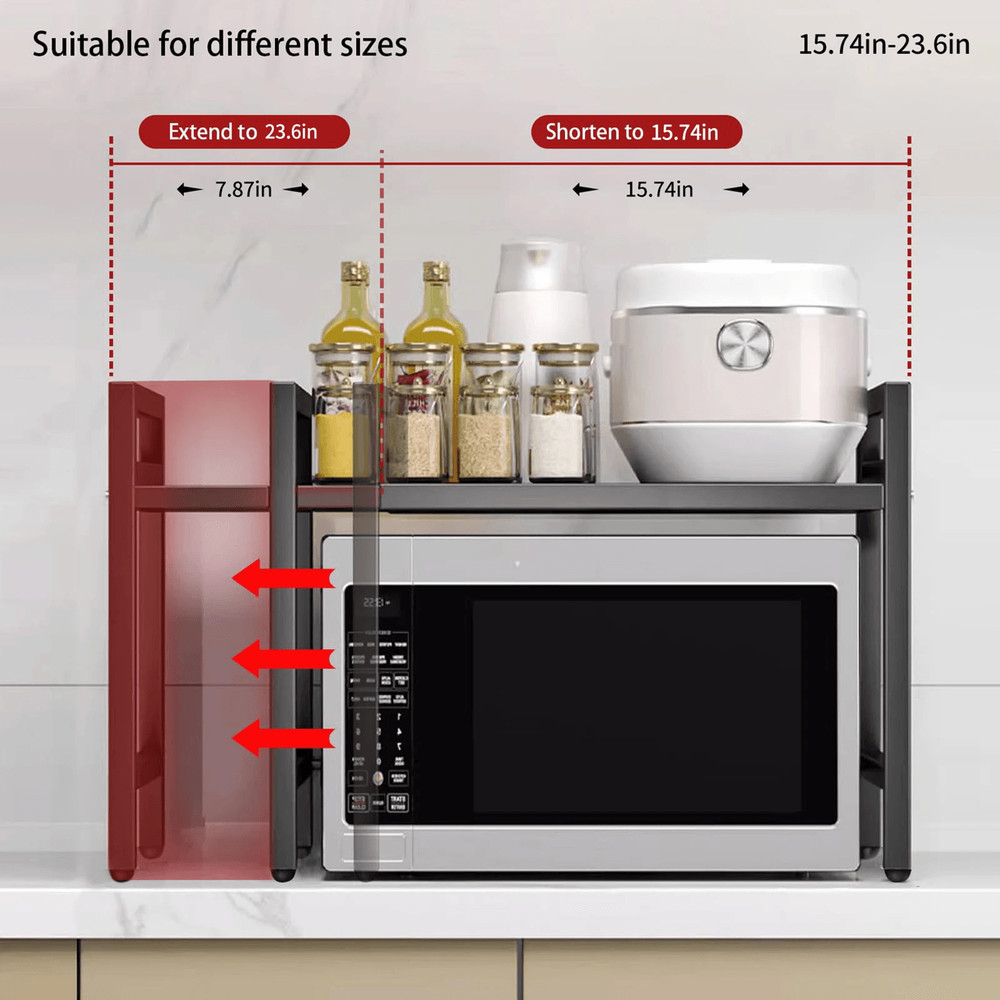 Expandable Microwave Shelf Organizer Adjustable Rust Proof Countertop Storage Rack 3