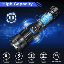 high power rechargeable tactical flashlight with telescopic zoom for camping and outdoor use