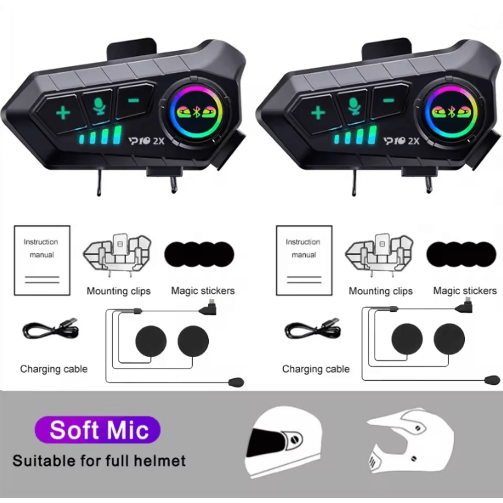 Kebidumei YP10 Bluetooth Motorcycle Helmet Intercom System With Waterproof Dual Headsets 2
