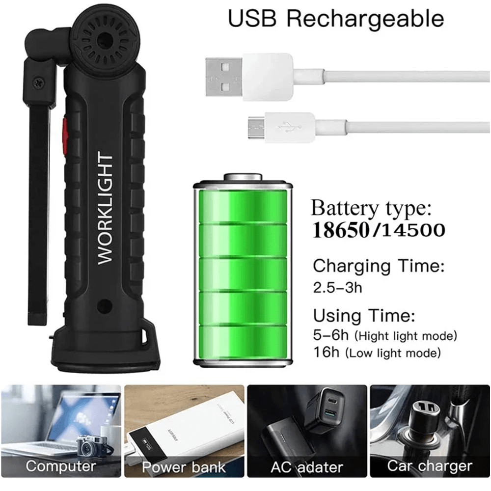 COB LED Work Light With USB Rechargeable Power Bank And Magnetic Hook For Outdoor And Emergency Use 2