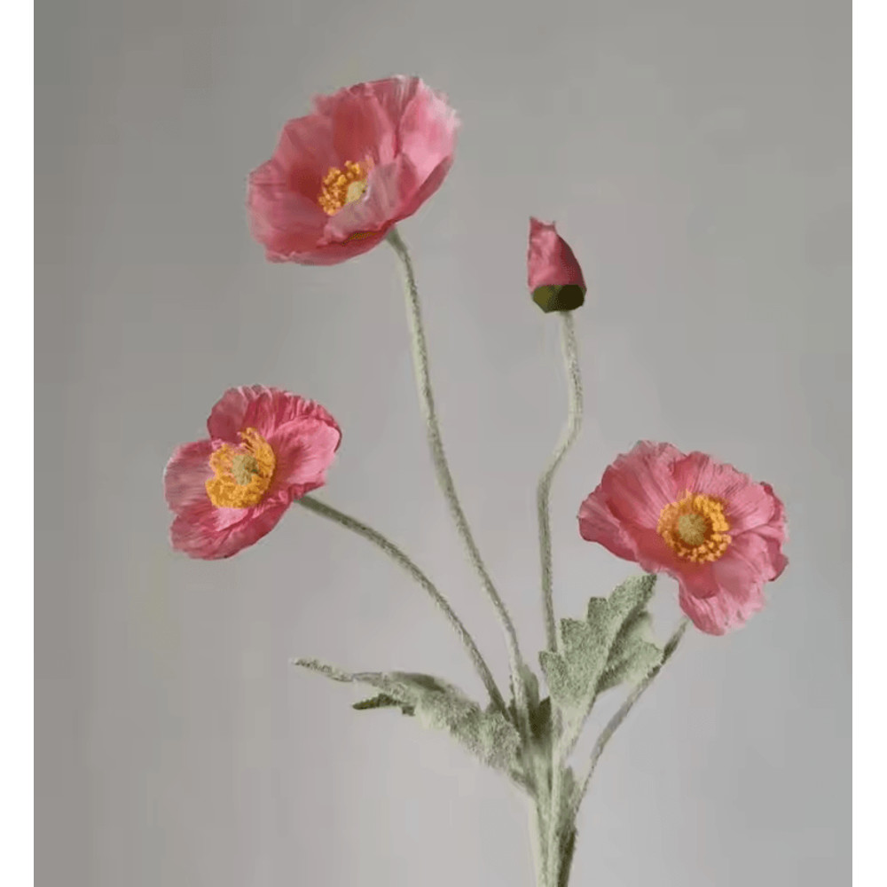 Elegant 4Head Faux Poppy Bouquet Realistic Silk Artificial Flowers For Home Event Decor 12