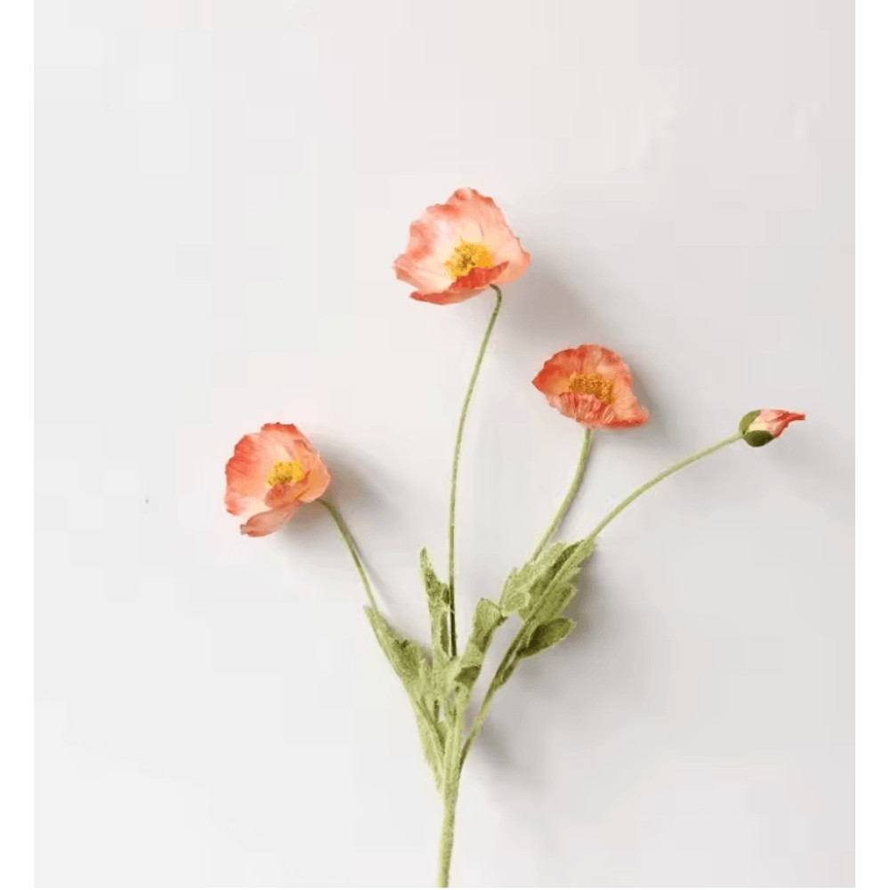 Elegant 4Head Faux Poppy Bouquet Realistic Silk Artificial Flowers For Home Event Decor 3