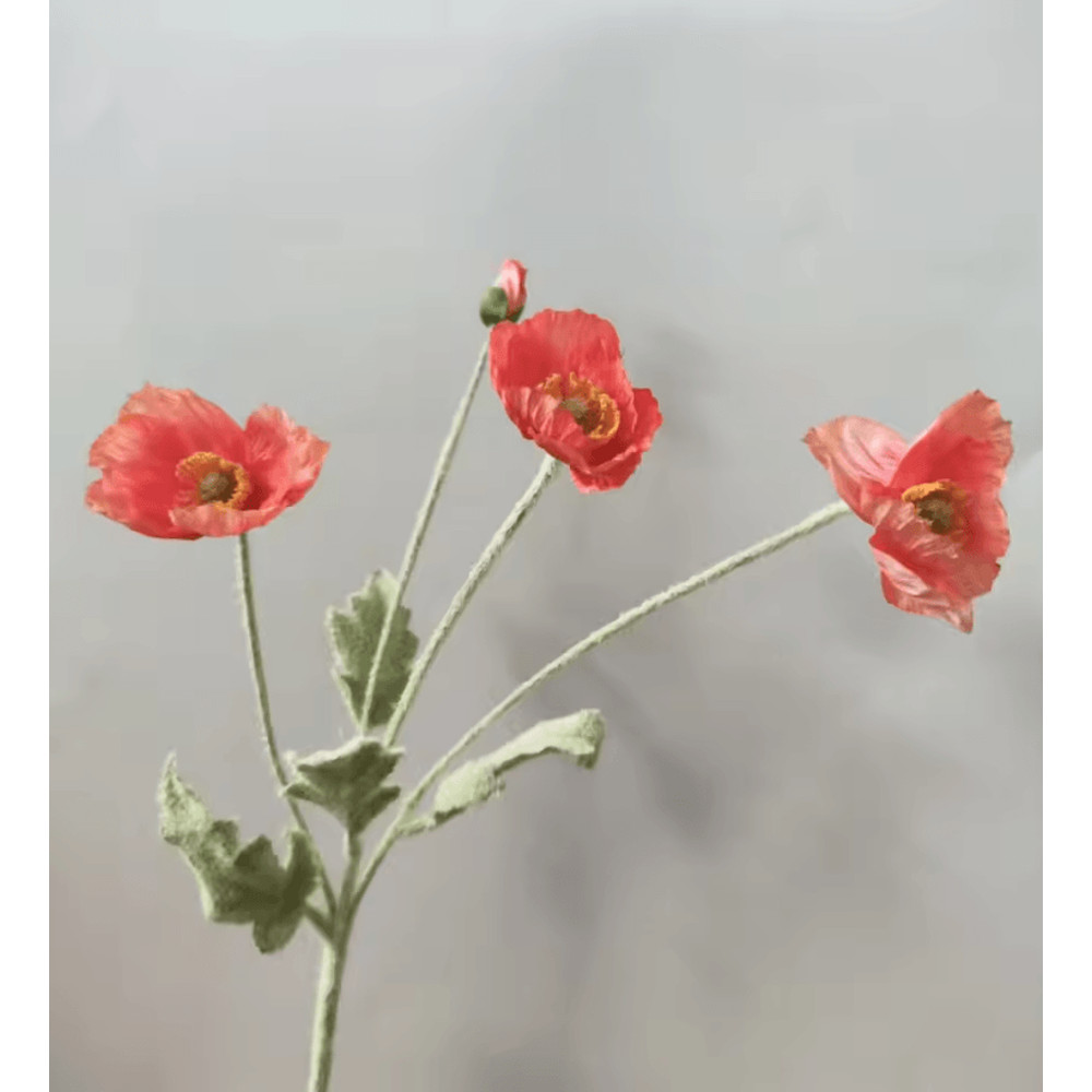 Elegant 4Head Faux Poppy Bouquet Realistic Silk Artificial Flowers For Home Event Decor 4