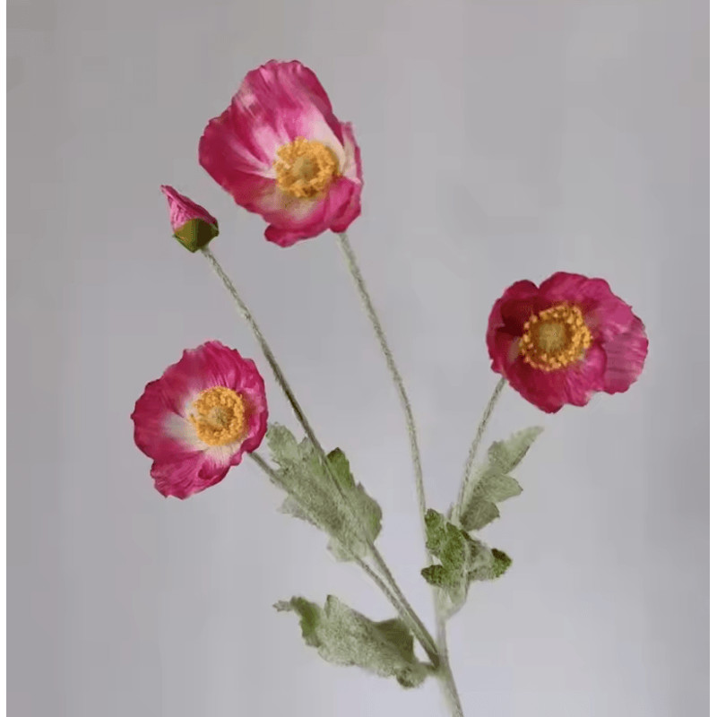 Elegant 4Head Faux Poppy Bouquet Realistic Silk Artificial Flowers For Home Event Decor 15