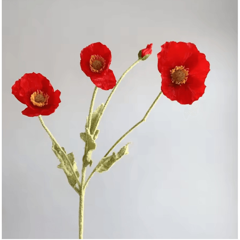 Elegant 4Head Faux Poppy Bouquet Realistic Silk Artificial Flowers For Home Event Decor 16