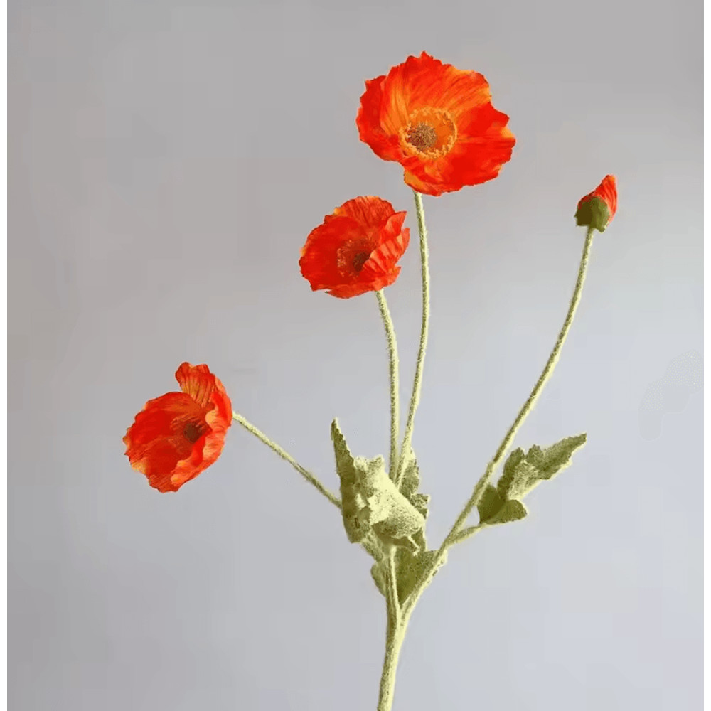 Elegant 4Head Faux Poppy Bouquet Realistic Silk Artificial Flowers For Home Event Decor 17