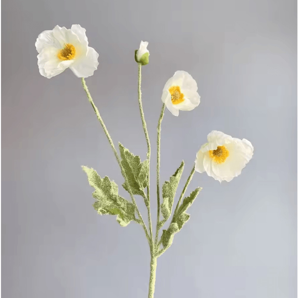 Elegant 4Head Faux Poppy Bouquet Realistic Silk Artificial Flowers For Home Event Decor 18