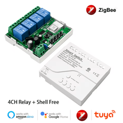 tuya zigbee 4-channel smart relay module – dry contact, din rail, multi-voltage