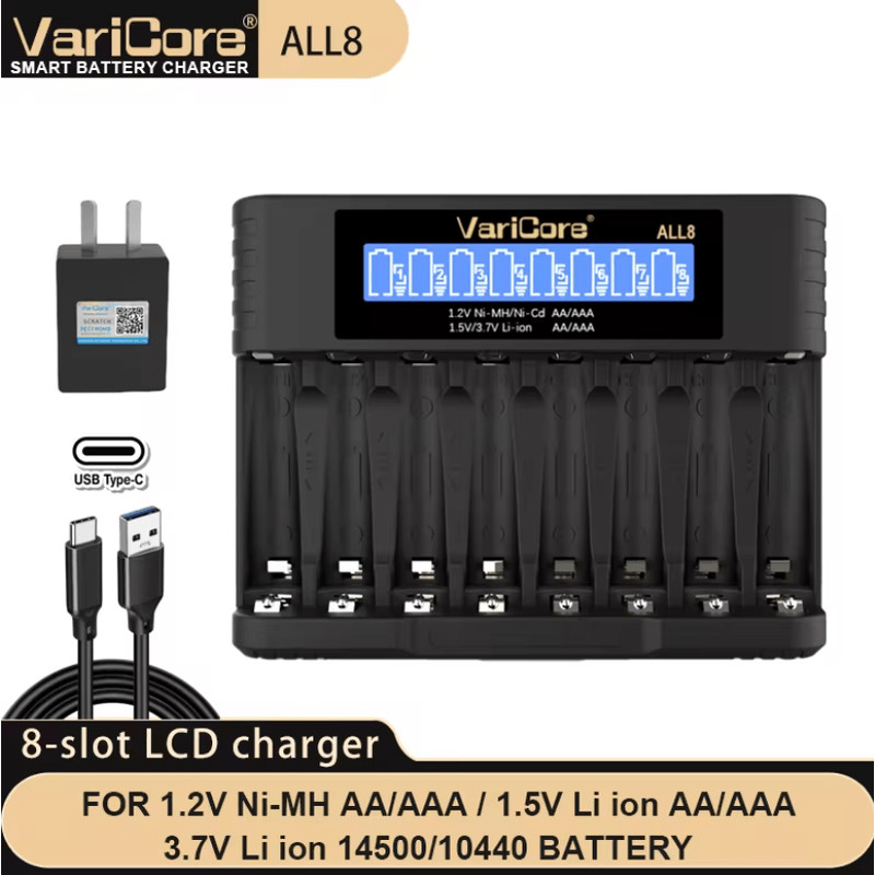 VariCore LCD Fast AA AAA Battery Charger 8 Slot Universal Rechargeable Battery Charger 9