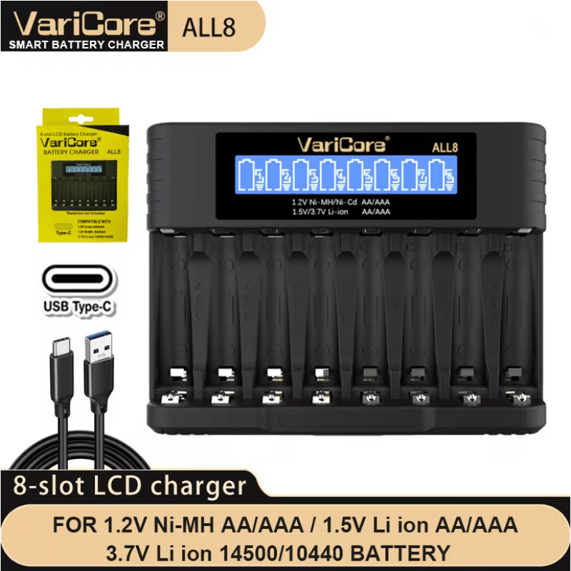 VariCore LCD Fast AA AAA Battery Charger 8 Slot Universal Rechargeable Battery Charger 5