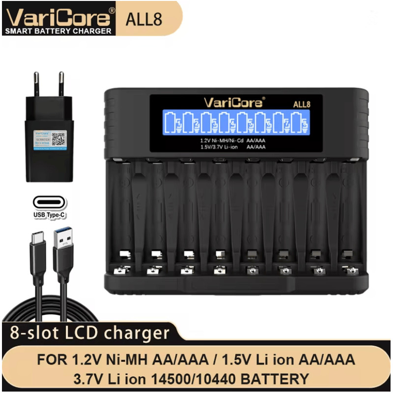 VariCore LCD Fast AA AAA Battery Charger 8 Slot Universal Rechargeable Battery Charger 6