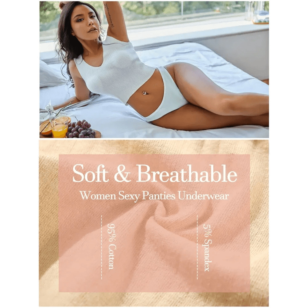 6 Pack Womens Cotton Thongs Ribbed Low Rise G String Bikini Underwear Set 0