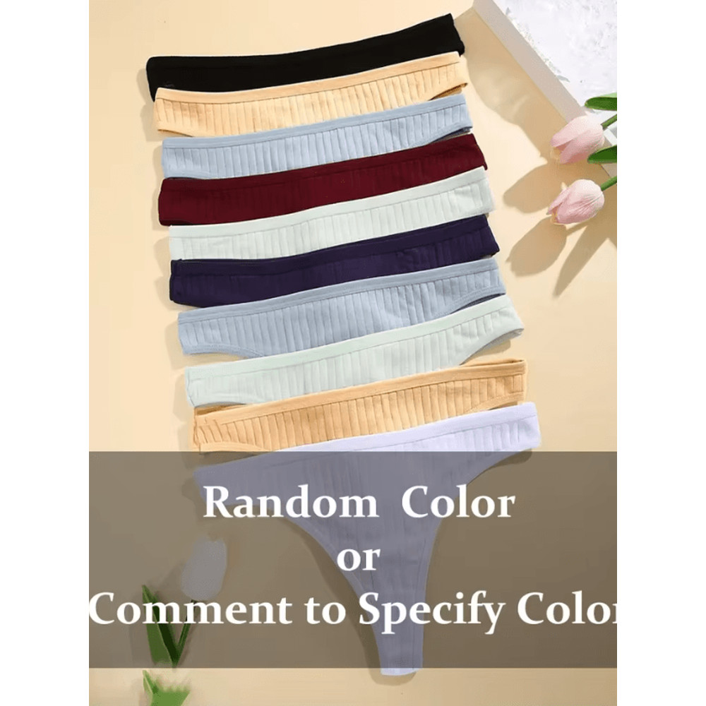 6 Pack Womens Cotton Thongs Ribbed Low Rise G String Bikini Underwear Set 5