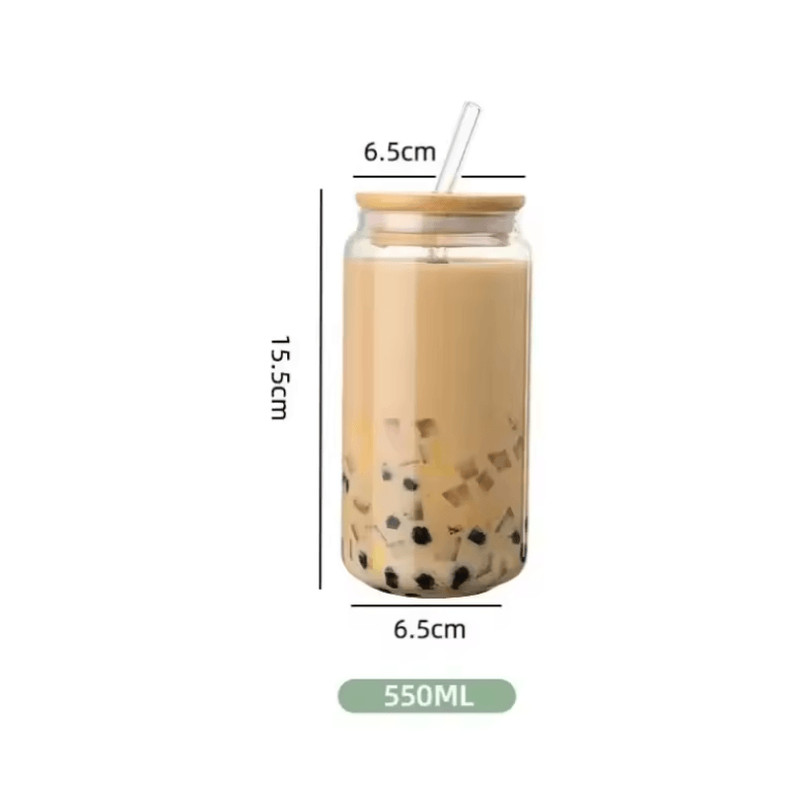 Glass Straw Cup With Wooden Lid HeatResistant Transparent Tumbler For Hot And Cold Beverages 1