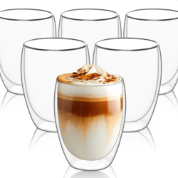 6-piece double wall insulated glass cup set – 80ml to 450ml heat-resistant borosilicate glass mugs for coffee, tea, and