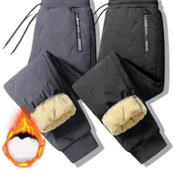 women's thickened fleece-lined winter straight-leg pants with drawstring waist