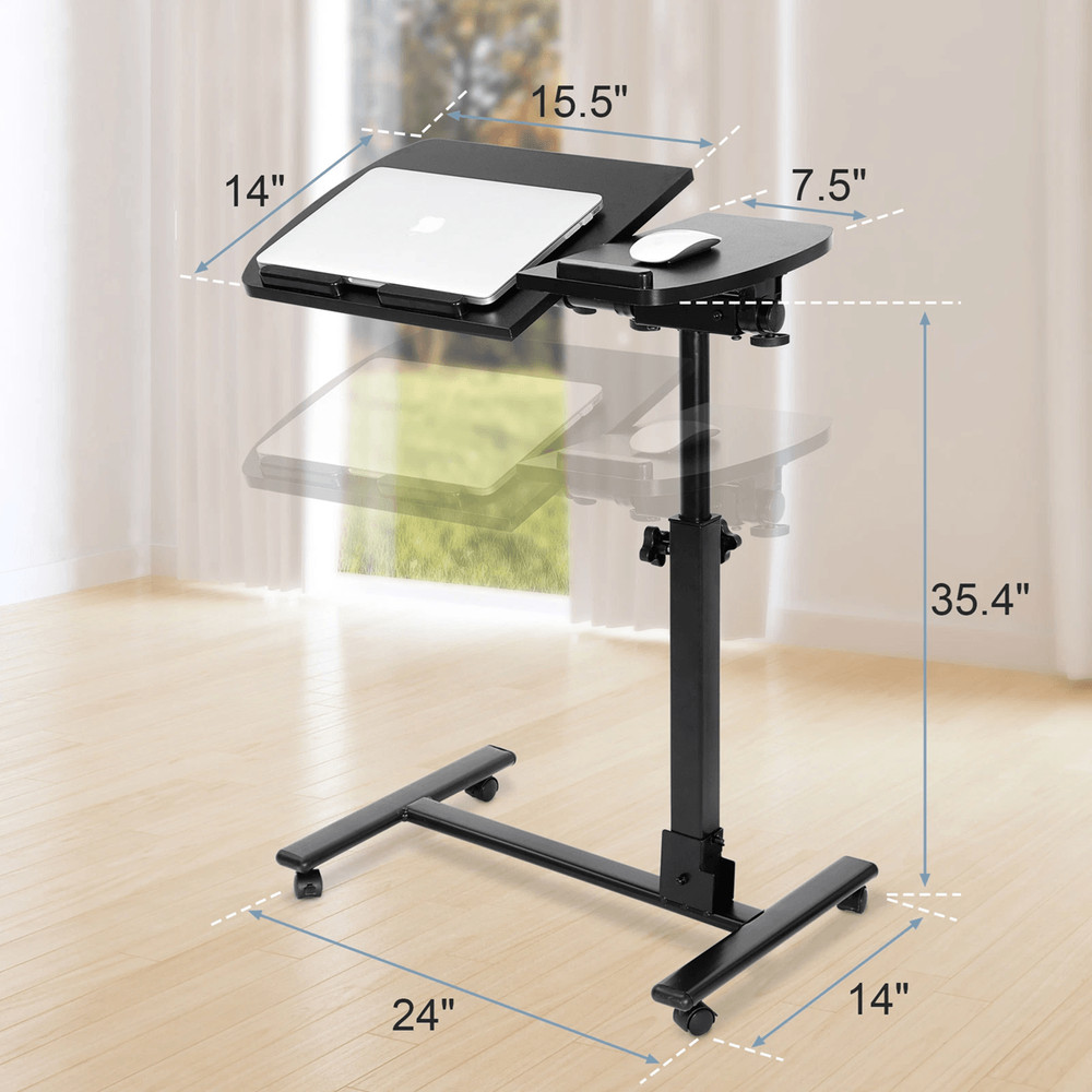 Adjustable Rolling Laptop Desk With Tilting Tabletop And Overbed Design 1