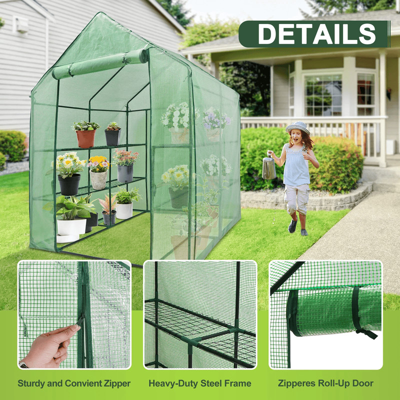 Walk In Greenhouse With 8 Shelves For Outdoor Gardening And Plant Protection 5