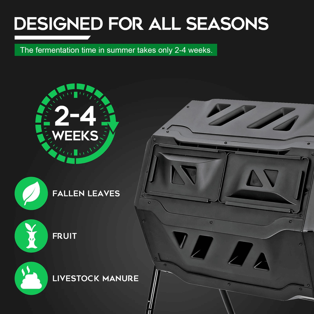 43 Gallon Dual Chamber Compost Tumbler For Outdoor Garden Waste And Organic Fertilizer 4