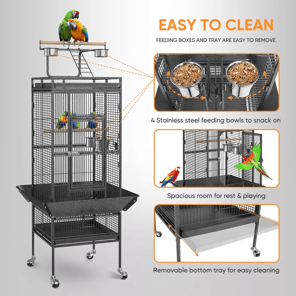 61 Inch Large Bird Cage With Play Top And Stand For Parrots Parakeets Finches And Small Birds 3