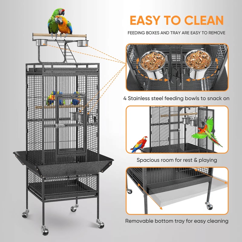 61 Inch Large Bird Cage With Play Top And Stand For Parrots Parakeets Finches And Small Birds 3