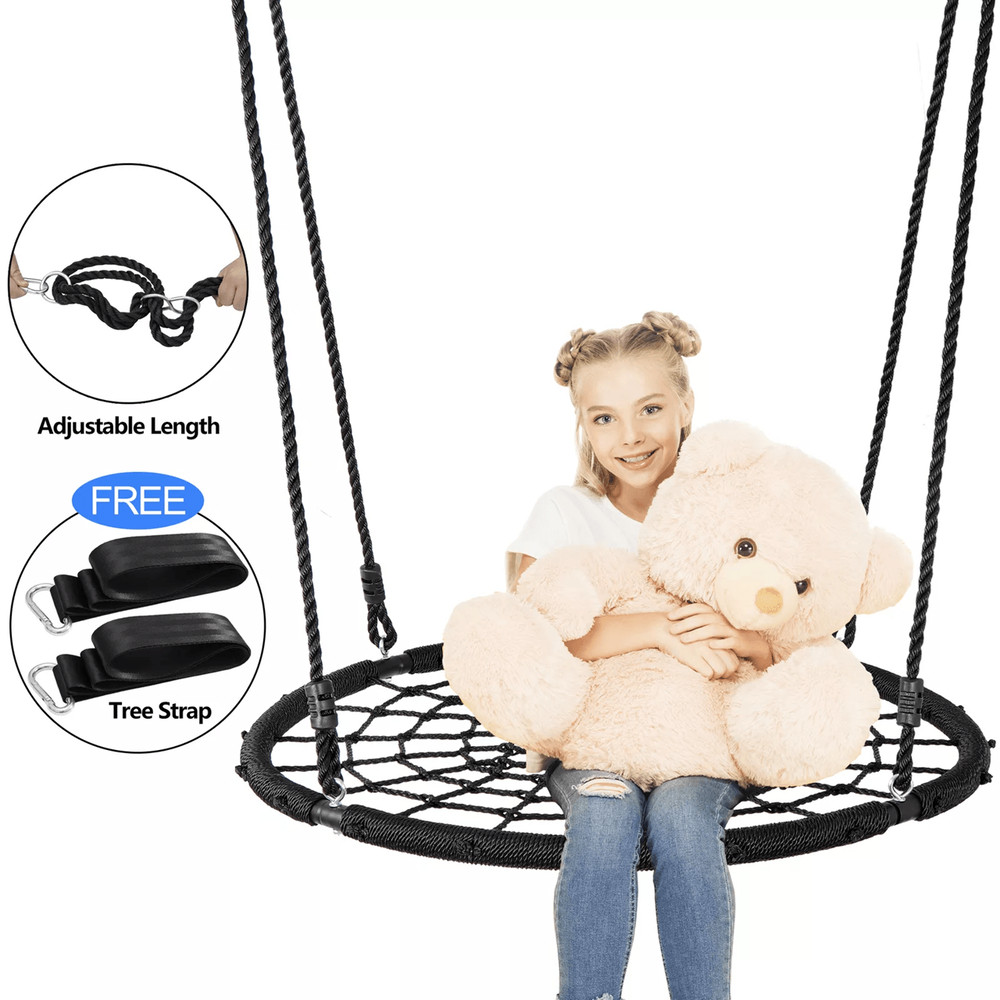 40 Inch Spider Web Tree Swing With Nylon Rope Outdoor Swing For Kids And Adults Up To 600 Pounds 0
