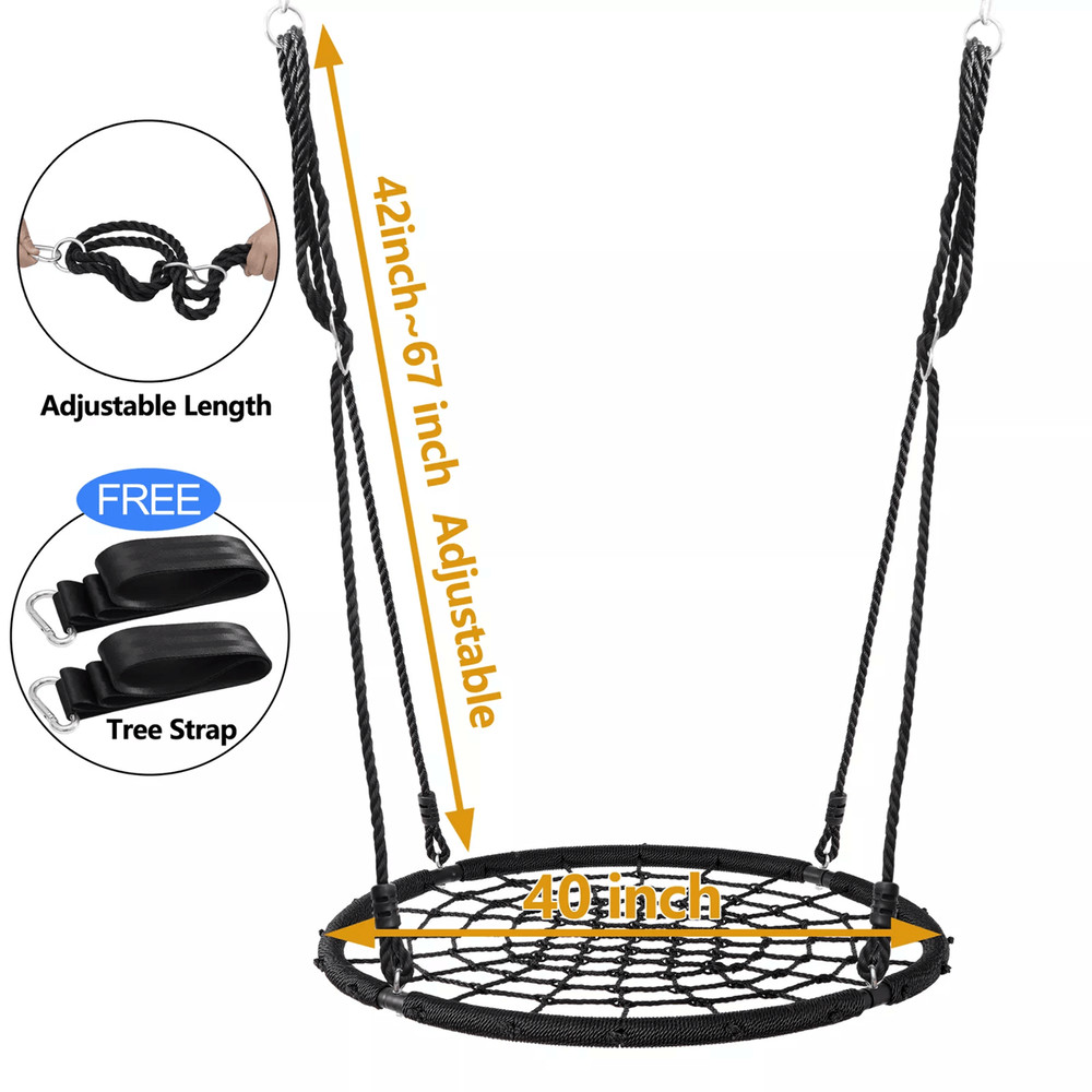 40 Inch Spider Web Tree Swing With Nylon Rope Outdoor Swing For Kids And Adults Up To 600 Pounds 2