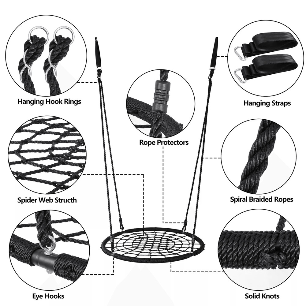 40 Inch Spider Web Tree Swing With Nylon Rope Outdoor Swing For Kids And Adults Up To 600 Pounds 5