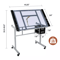 Adjustable Rolling Drafting Table With Tempered Glass Top For Art Craft And Design Workstation 0