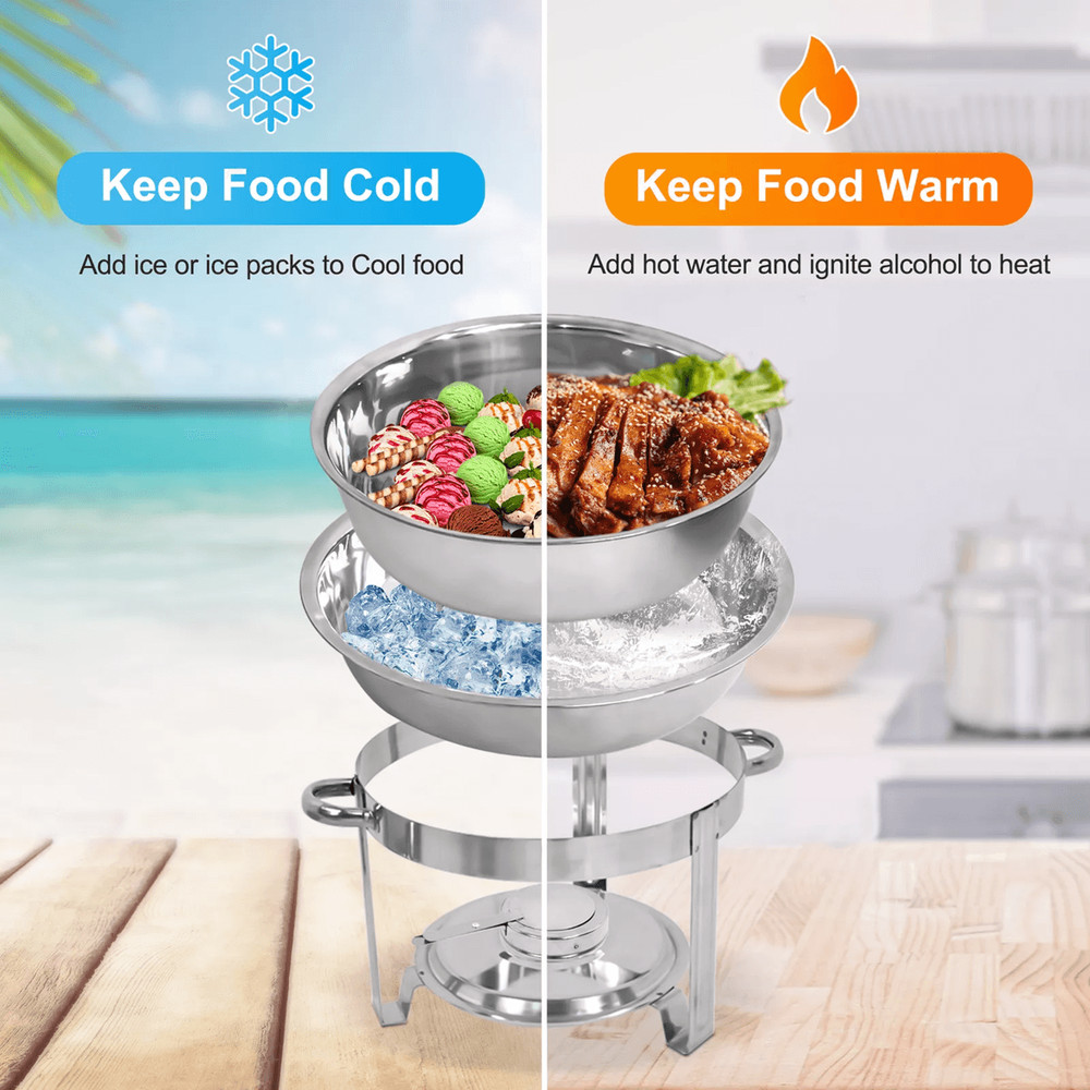 5 Quart Stainless Steel Round Chafing Dish For Buffet Catering With Full Size Food Tray And Lid 4