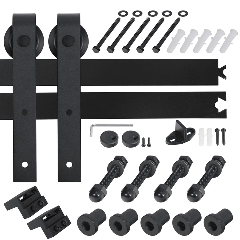 66 FT Sliding Barn Door Hardware Kit Black Steel Track For Interior Wood Doors 4