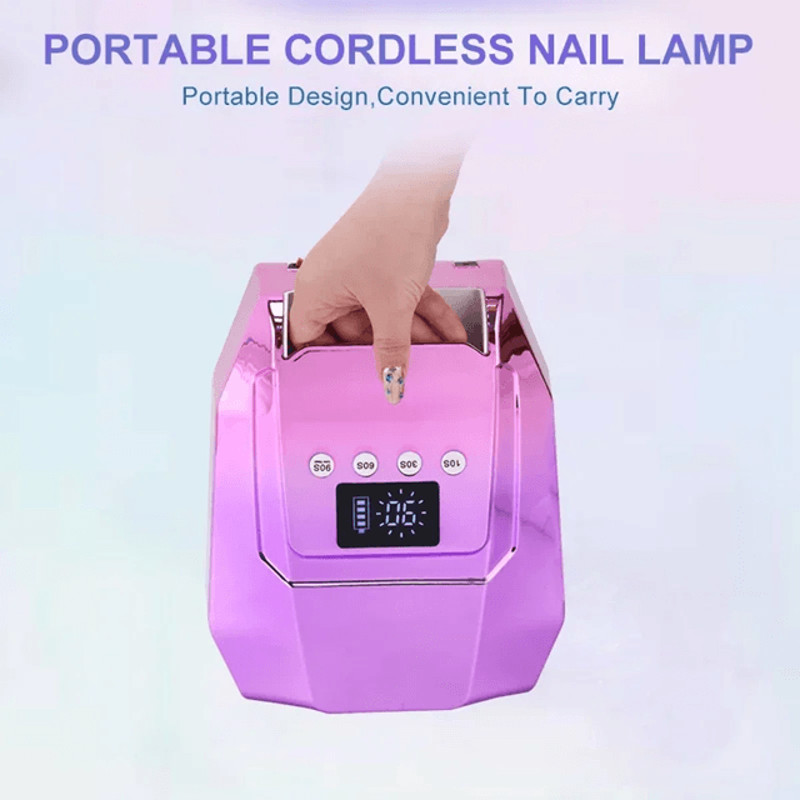 98W Cordless UV LED Nail Lamp  FastCuring Gel Dryer With Mirror Finish 3