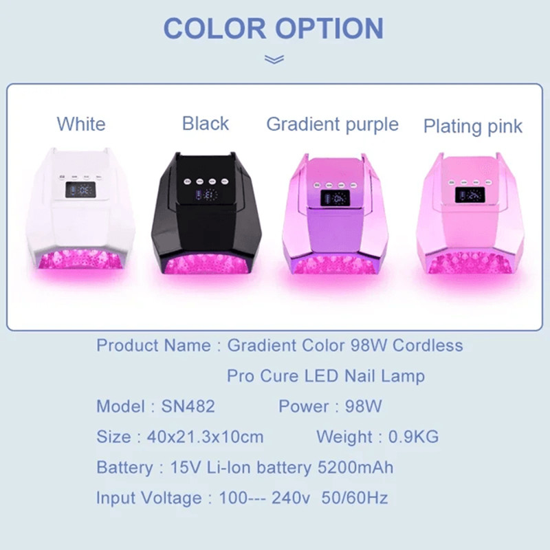 98W Cordless UV LED Nail Lamp  FastCuring Gel Dryer With Mirror Finish 10