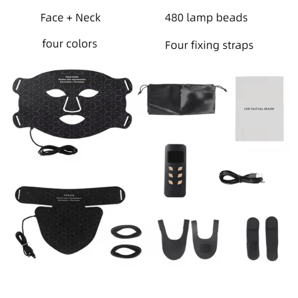 Skindion 4Color LED Light Therapy Mask  480 Beads For Face  Neck Rejuvenation 4