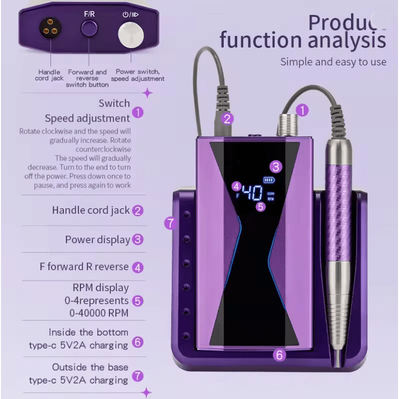 ProPower 40000RPM Brushless Nail Drill Machine For Manicure And Pedicure 3