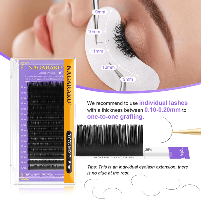 Nagaraku Classic Individual Eyelash Extensions Matte Black Soft And Natural 16 Rows 1