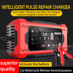 12v 6a intelligent car battery charger with pulse repair and auto-stop for lead acid batteries