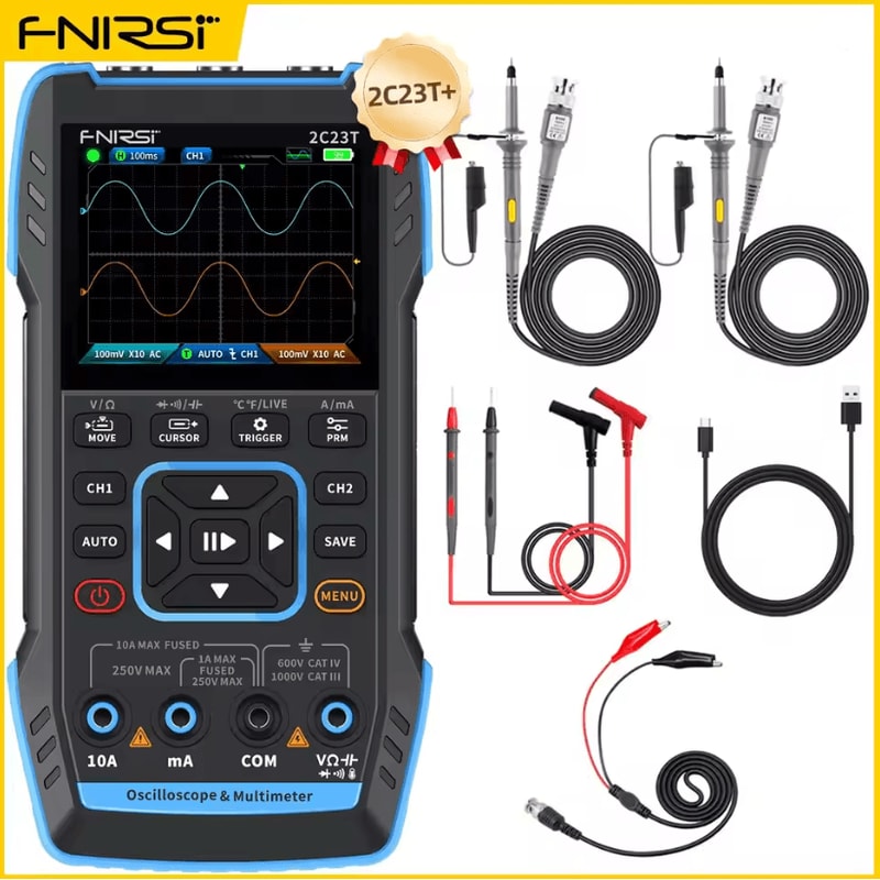 FNIRSI 2C23T Handheld Digital Oscilloscope Multimeter With Signal Generator Dual Channel 50MHz 3