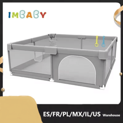 imbaby baby playpen with safety fence and pull rings for indoor and outdoor use