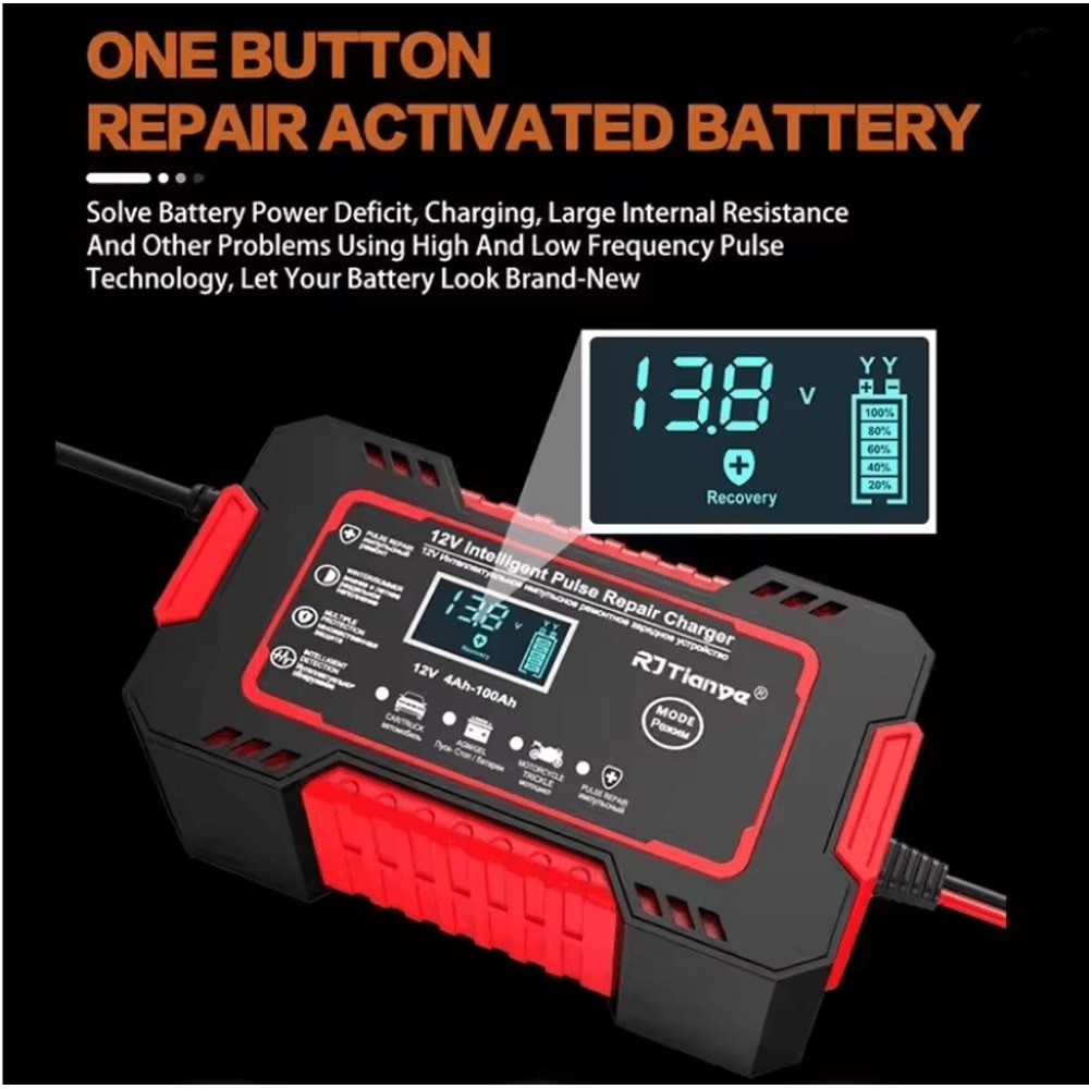 12V 6A Smart Car Battery Charger With LCD Display And Pulse Repair For Lead Acid Batteries 1