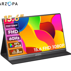 arzopa 15.6 inch 1080p portable monitor with usb c and hdmi for laptop, phone, xbox, and switch