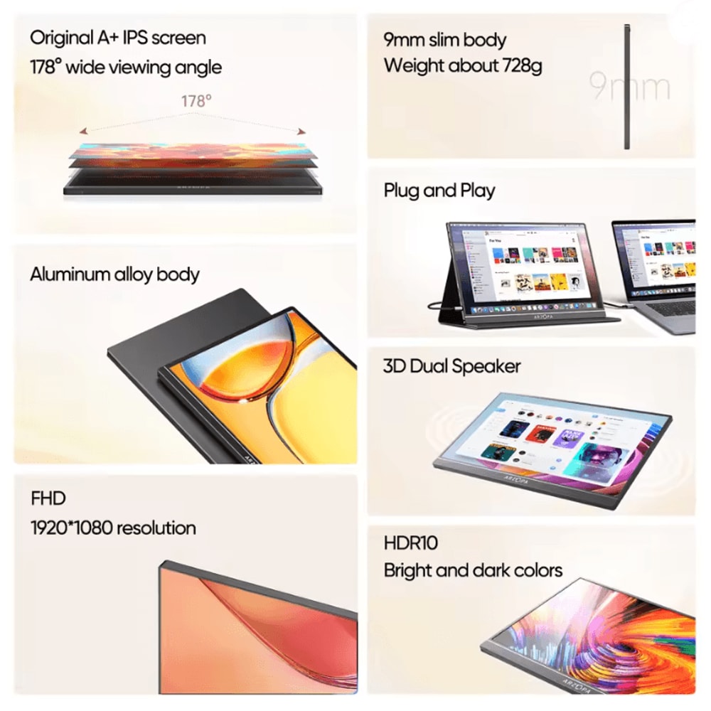 ARZOPA 156 Inch 1080P Portable Monitor With USB C And HDMI For Laptop Phone Xbox And Switch 1