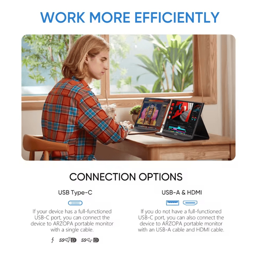 ARZOPA 156 Inch 1080P Portable Monitor With USB C And HDMI For Laptop Phone Xbox And Switch 3