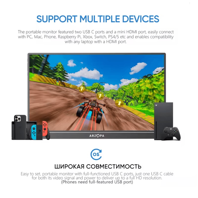 ARZOPA 156 Inch 1080P Portable Monitor With USB C And HDMI For Laptop Phone Xbox And Switch 4