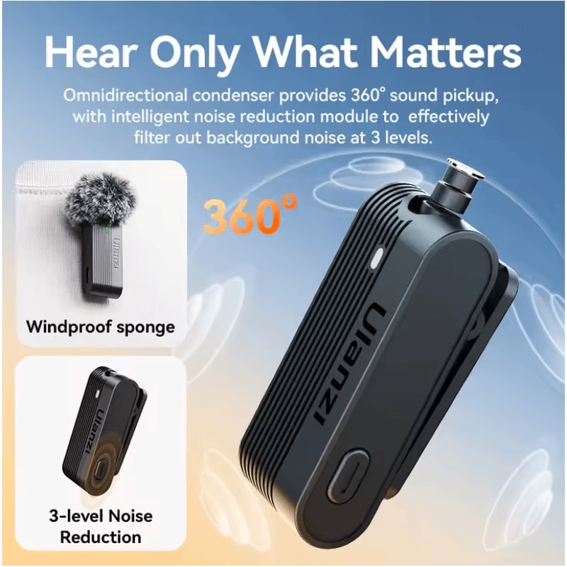 Ulanzi A100 Wireless Lavalier Microphone With Real Time Monitoring For IPhone And Camera Recording 1
