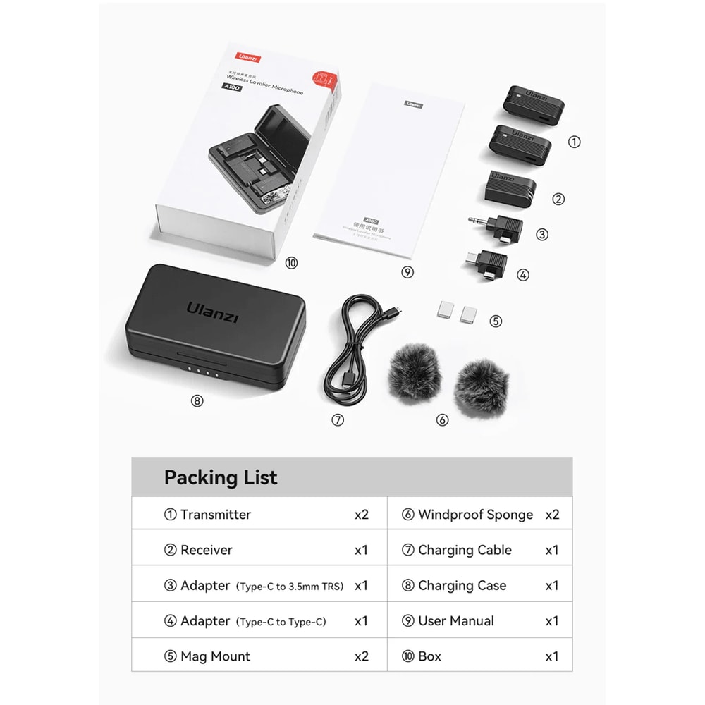 Ulanzi A100 Wireless Lavalier Microphone With Real Time Monitoring For IPhone And Camera Recording 4