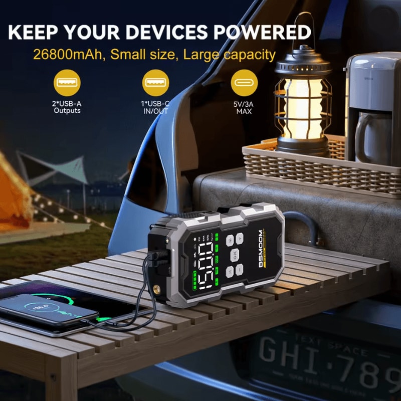 Portable Car Jump Starter With 150PSI Air Compressor And 7000A Peak Battery Booster Power Bank 2